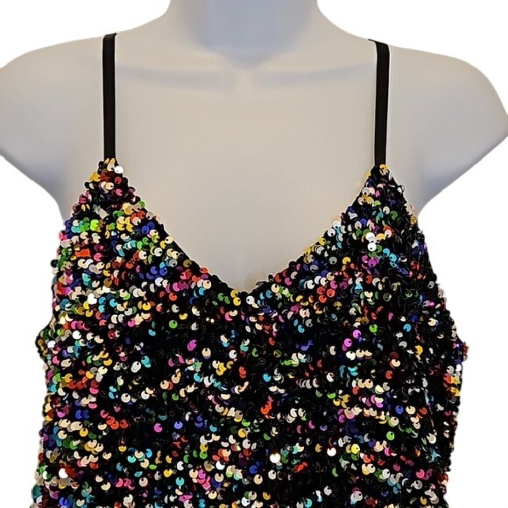 Doe & Rae Sequined Tank Top Small Women's Multi Color Ribbed Festival Party - Picture 2 of 7